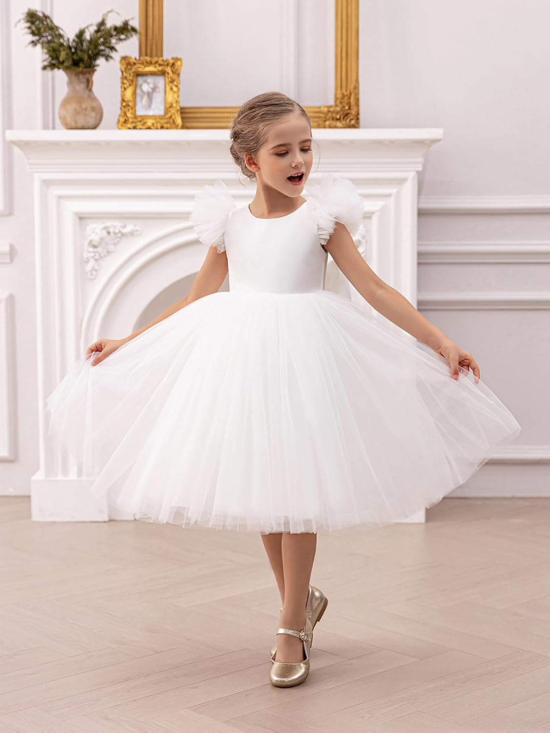 4-8Y Flower Girl Dress Puffy Fancy Tulle Heart Cutout Formal Holiday Gown for Wedding Pageant Party Birthday Princess - Image 2