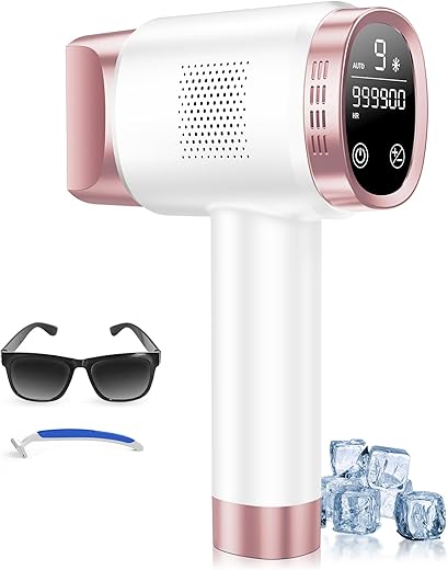 IPL Laser Hair Removal Device for Women Men, Painless Ice-Cooling Hair Remover Machine, 3 Functions, 9 Levels, at-Home Salon & Long Lasting Results for Face Bikini Line Armpits Leg Body, Rose