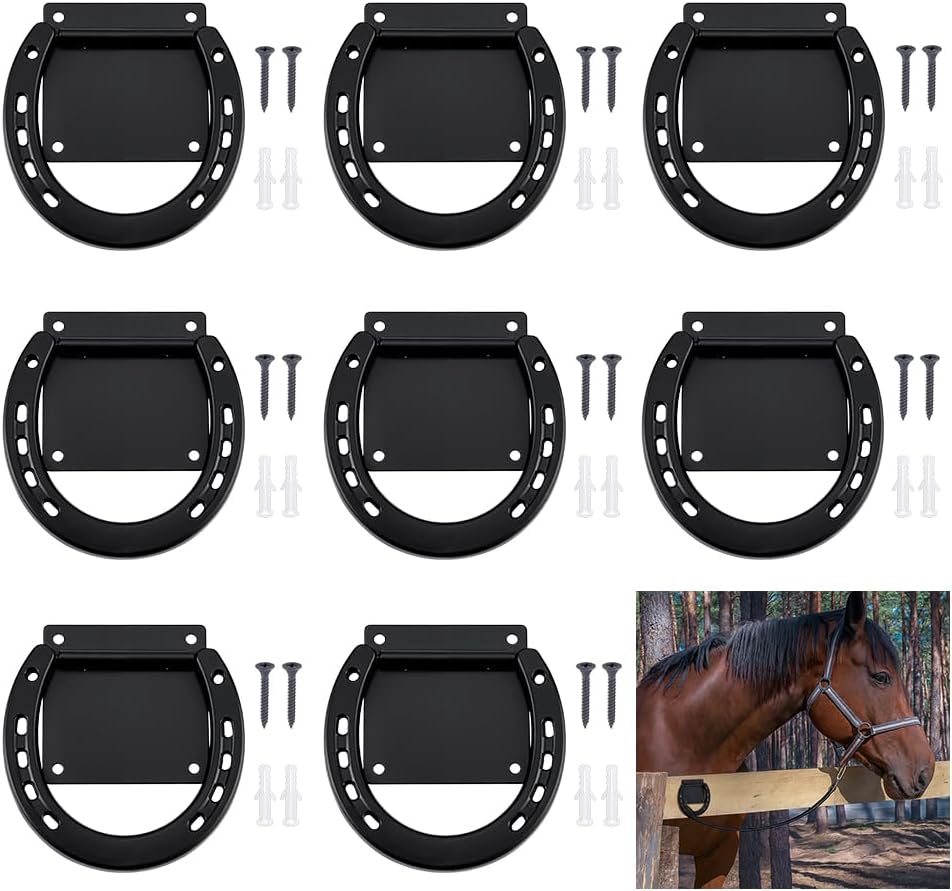 8 Pack Tie Ring for Horses, Heavy Duty Metal Block Tie Rings with 64pc Screws Saddle Training Equipment for Pulling Horse Accessories for Horse Tack Stall Stable Supplies, Black