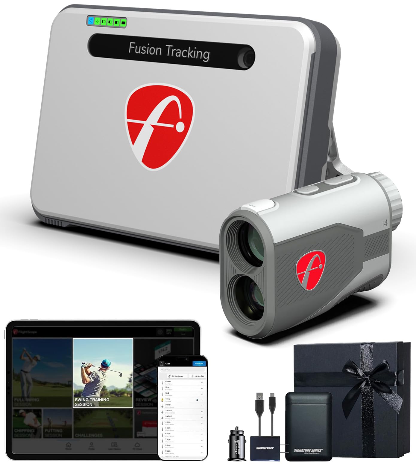 FlightScope Mevo+ GPS Golf Launch Monitor and Simulator | 20+ Swing Data Parameters, Multicam, 12 E6 Courses with i4 Rangefinder, 1,000 Yard Range | Signature Series Gift Bundle