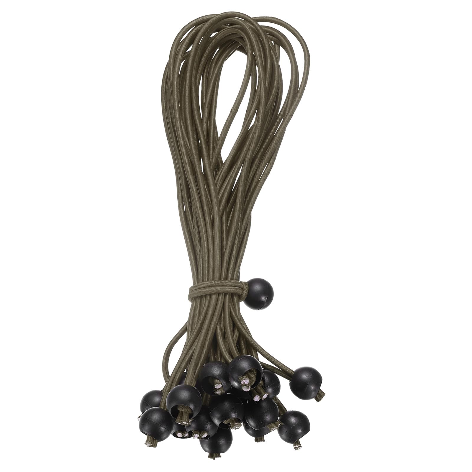 sourcing map 12" Balls Bungee Cords, 30 Pcs Bungee Cords with Balls Elastic Tarp Tie Downs for Tents, Camping, Tarp, Posters, Expander Loops, Tarpaulin Holders, Tarpaulin Rubber (Khaki/Black)