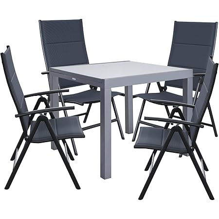 Verderoom Gartenmöbel Set 9-tlg - 8 Verstellbare Hochlehner Mit Tisch Für 8 Personen