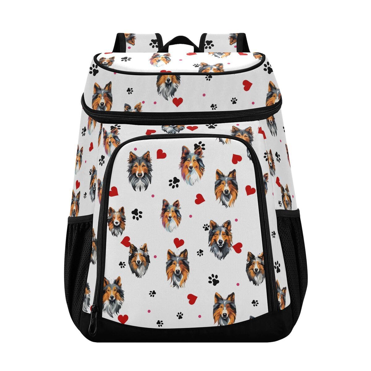 White Sheltie Paws Hearts Cooler Backpack Leakproof Insulated Lunch Cooler Bag 30 Cans Camping Backpacks for Hiking Camping Beach