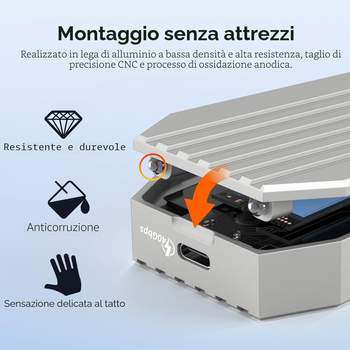 MAIWO Alloggiamento SSD M.2 NVMe con ventola di raffreddamento USB4 40Gbps con UASP Trim, capacità 8 TB, senza attrezzi, compatibile con Thunderbolt3/4 USB3.0/2.0