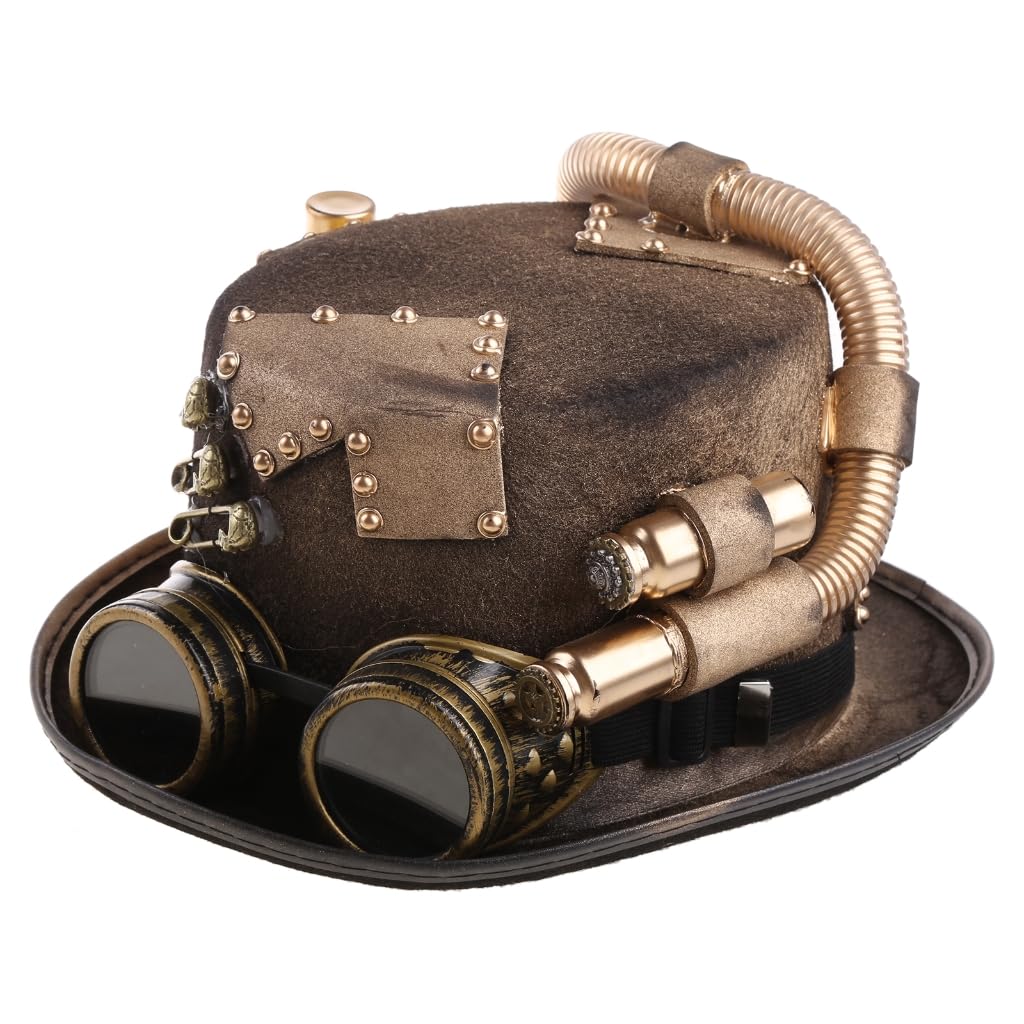 Hinayosan Unisex Gold Steampunk Men Hat With Goggles Gay Top Hat Jazz Hat Gothic Steampunk Top Hat For Men Non-Slip Hat Carnival Nightclub