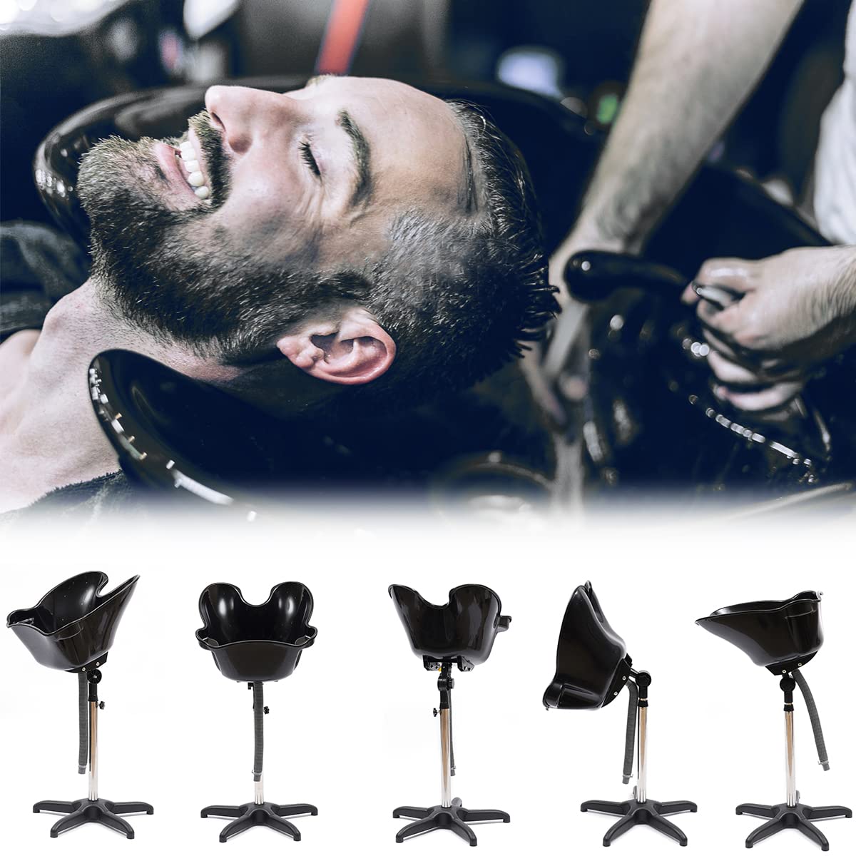 Mobiles Haarwaschbecken Friseurwaschbecken Höhenverstellbar Tragbar 94-122cm mit 180° Neigbarer Schüssel & Ablaufschlauch für Friseursalons, Beauty-Spas, Haarstudios usw