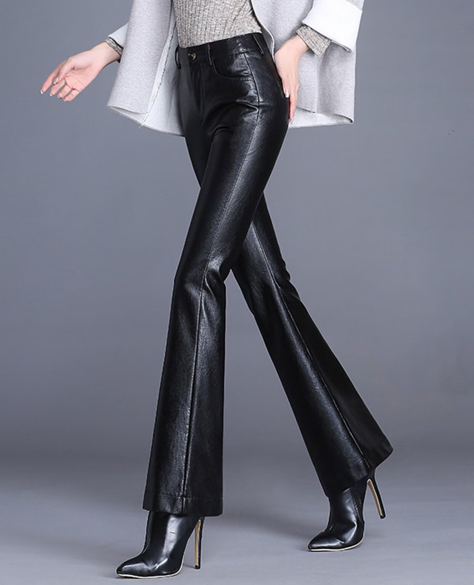 HNVAVQ Pantalones de Cuero Mujer Cintura Alta Pantalón Mujer Elegante Casual