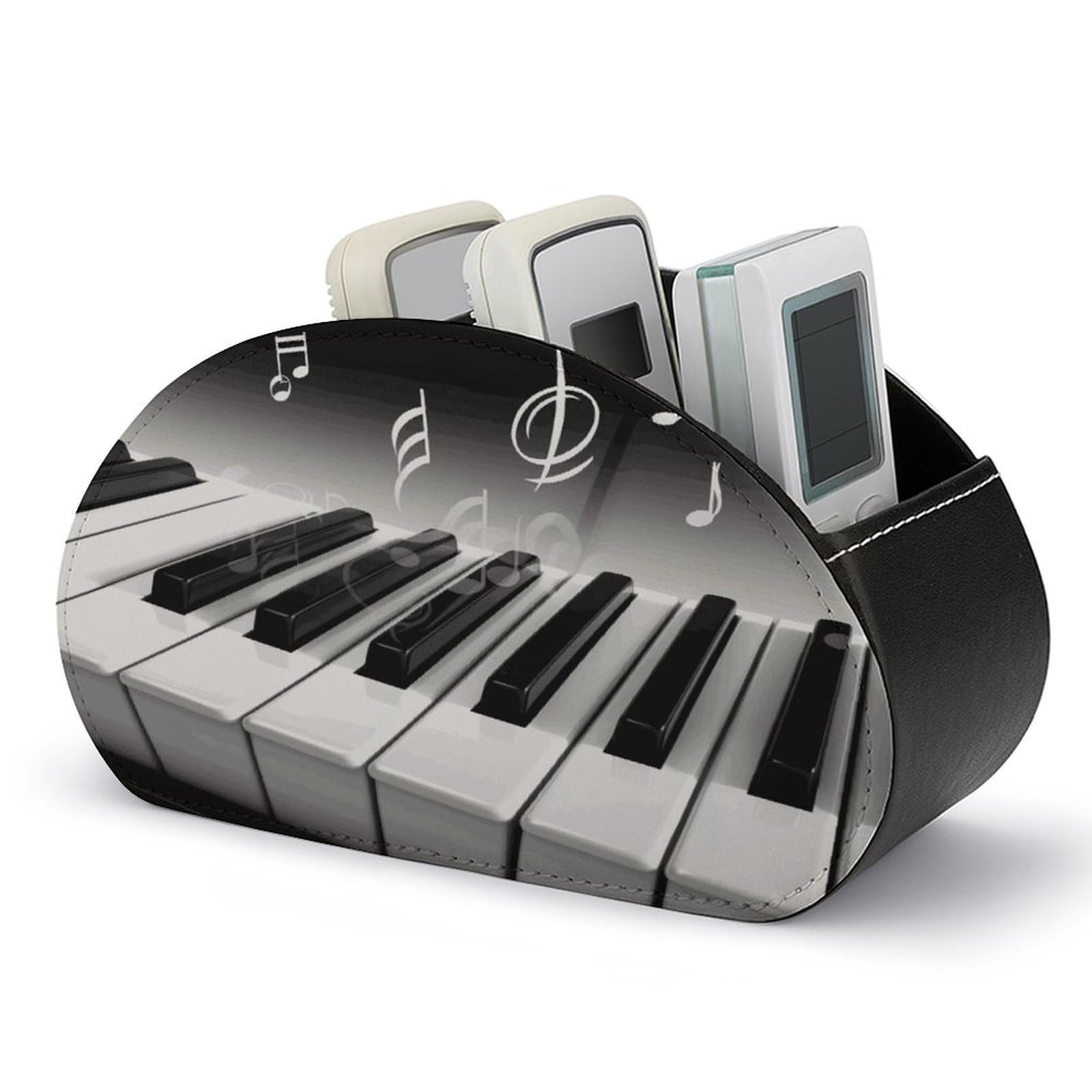 FekiLoot Leather Remote Control Holder with 5 Compartments Piano Music Symbol Remote Caddy Desktop Organizer Store TV Remote Holder Remote Organizer for Bedside Table Office Desk