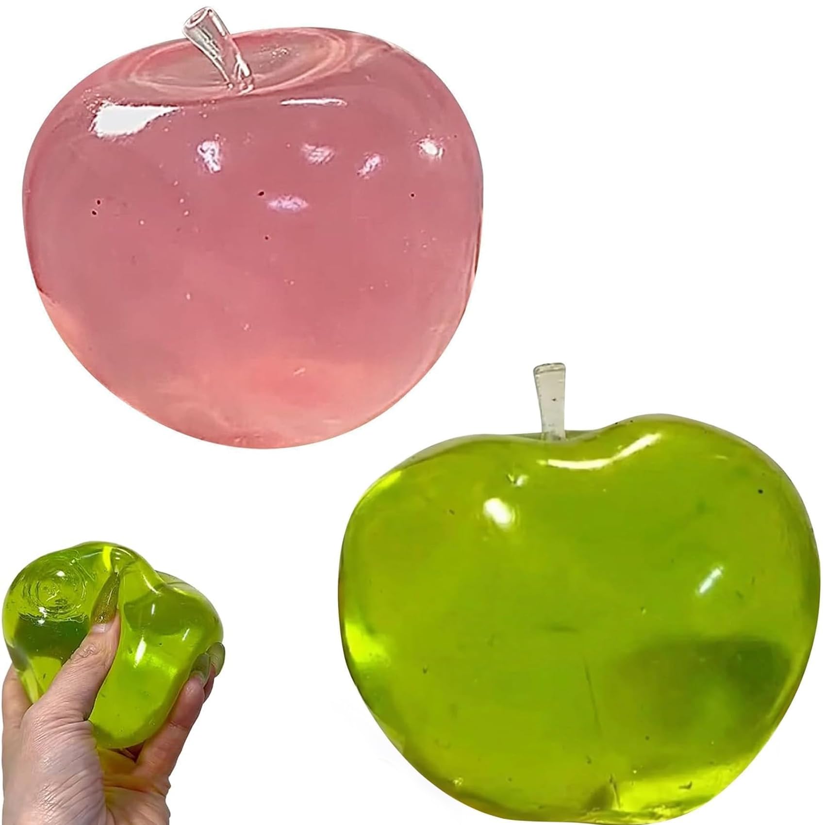 Green Apple Squishy Stress Ball Fidget Toy, Apples Squishys Stress Ball, Slushy Apples Zero Bounce-Back Squishy Fidget Toy, Calming Anxieties Sensory For Office Home Travel (Green+Pink)