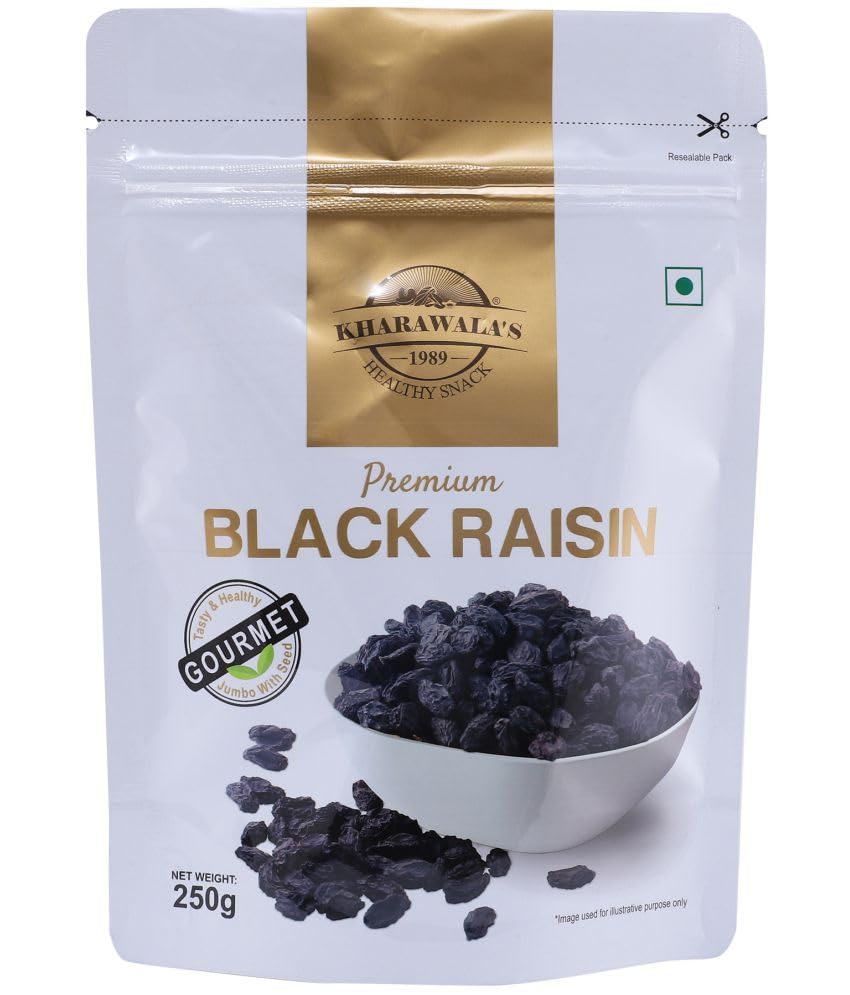 Image of KHARAWALA'S Afghani Black Raisins with Seeds - Pack of 2 (250gm Each) | Kali Kishmish | Munakka | Dry Fruits | Premium Abjosh | Healthy Nuts