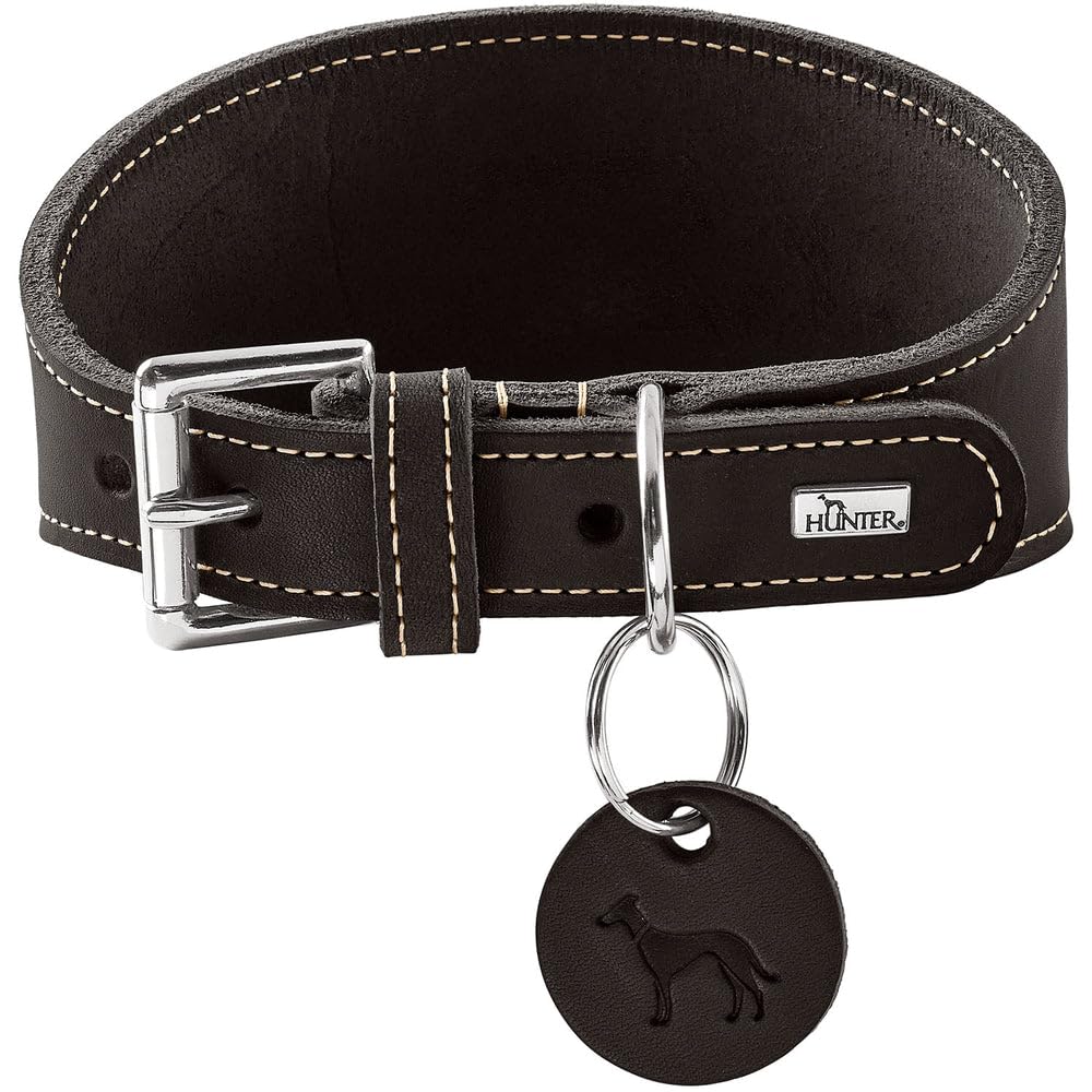 HUNTER Aalborg Greyhound Collar Colour: Black, Robust Soft Leather, Ideal for Greyhounds, Pressure-Distributing Design, Gentle on Larynx, Made in Germany, Size 52