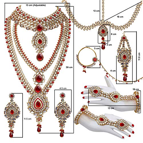 Image of Lucky Jewellery Designer Gold Plated Dulhan Bridal Jewelry Set 8 Pcs. for Girls & Women (3600-WZK-PARENT)