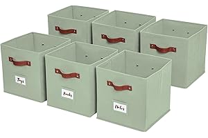 DECOMOMO 11 Inch Storage Bins With Label Holders (6 Pack) For Shelves Closet Toy Clothes