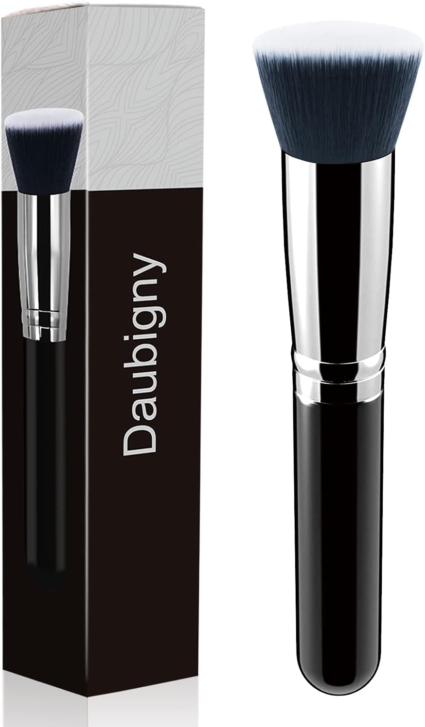 - Makeup Brush Daubigny Flat Top Foundation Brush for Liquid Makeup Premium and Professional Make Up Foundation Brush Perfect for Mineral Foundation Highlight Flawless Powder Buffing Blending (Black)