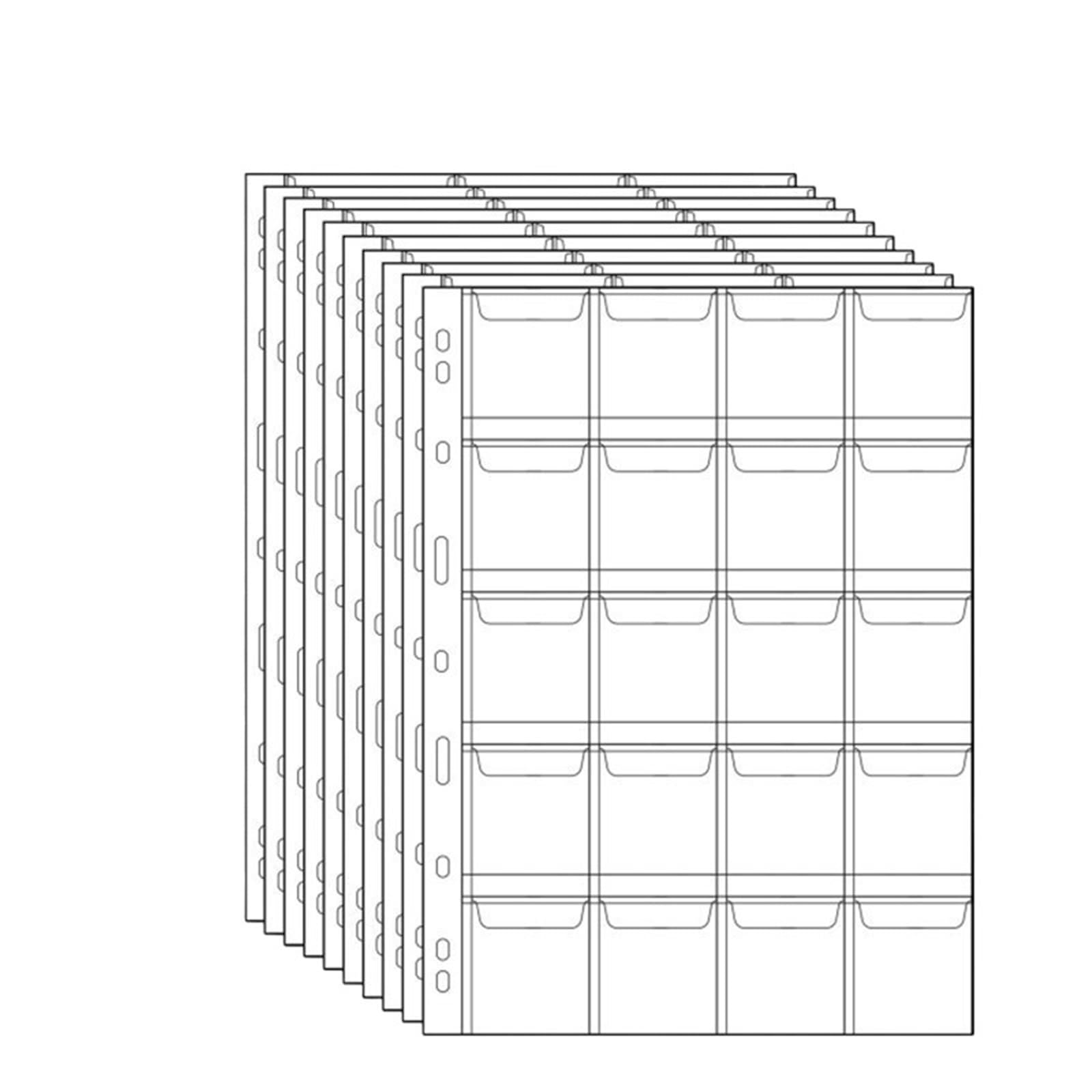 Album Monedas 6/9/12/20/30/42 Pocket Coin Pages 10PCS 20PCS Plastic Holders Stamp Collector Supplies for Currency Collection(20pcs-20 Grids)