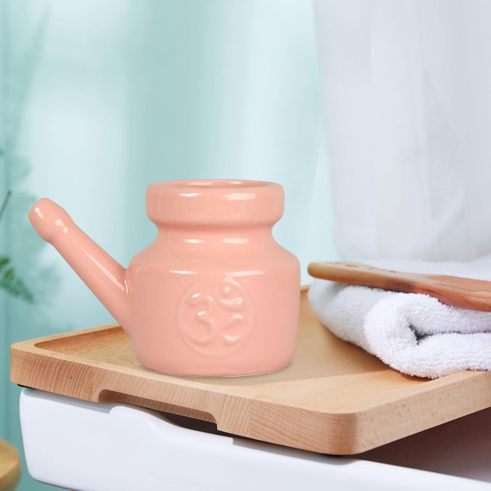 perfk Céramique Facile à Nettoyer Voyage Portable Nez Nettoyage Pot pour Nettoyage Nasal Rinçage Nasal Nez Lavage 350ml, Rose