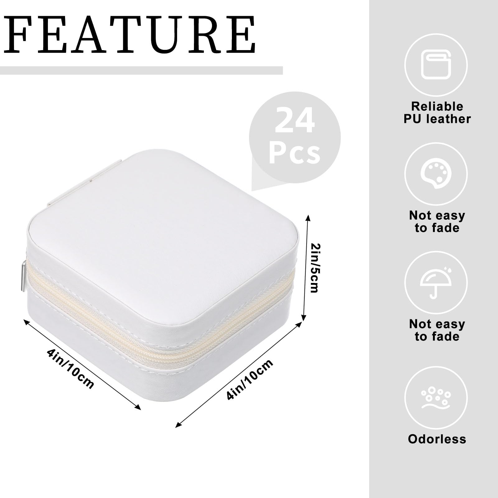 Canlierr Petites boîtes à bijoux de voyage en cuir synthétique pour femmes et filles, boîtes cadeaux portables pour bagues (blanc, 24 pièces)
