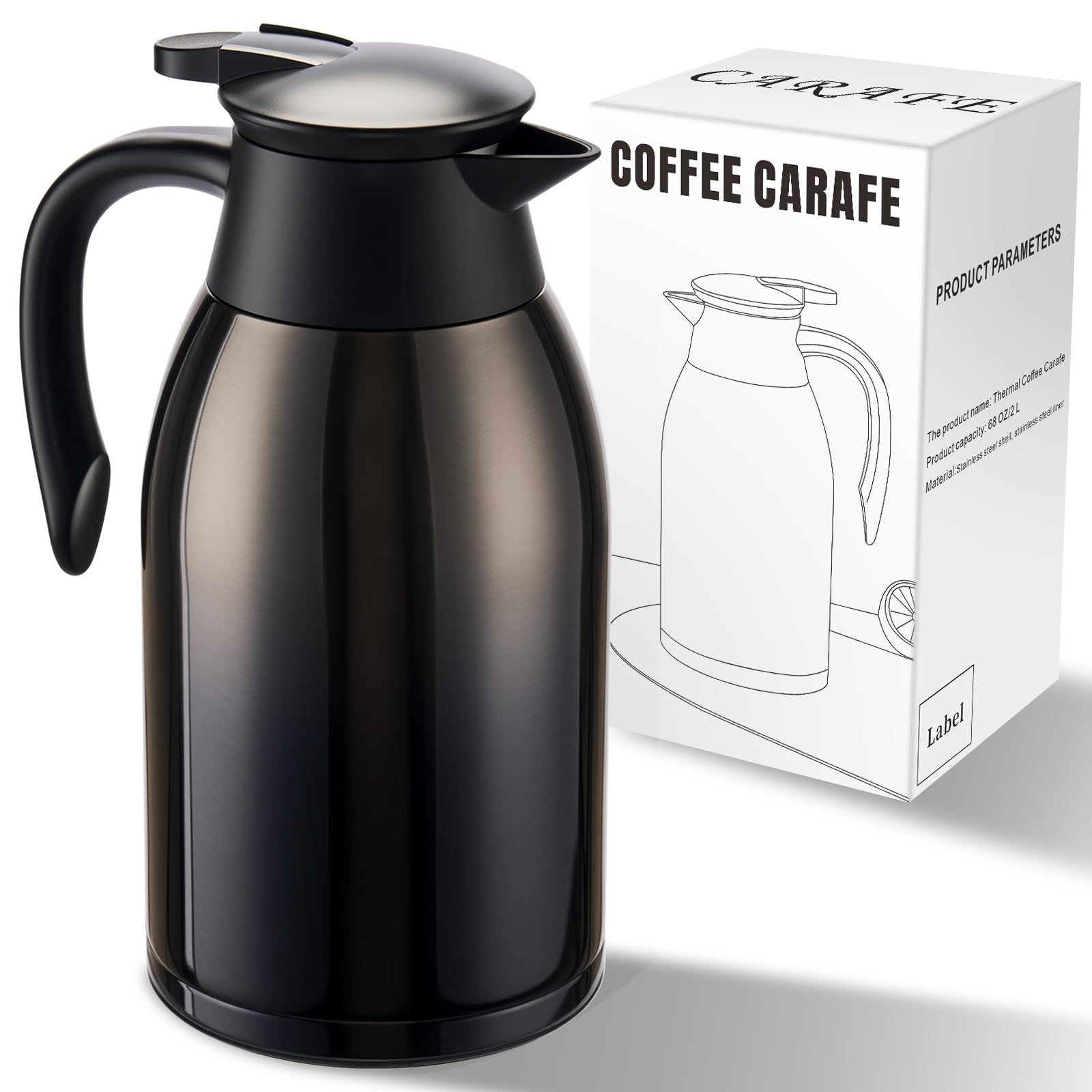 PARACITY Coffee Carafe, Insulated Thermal Coffee Flask, 68oz Gradient Black