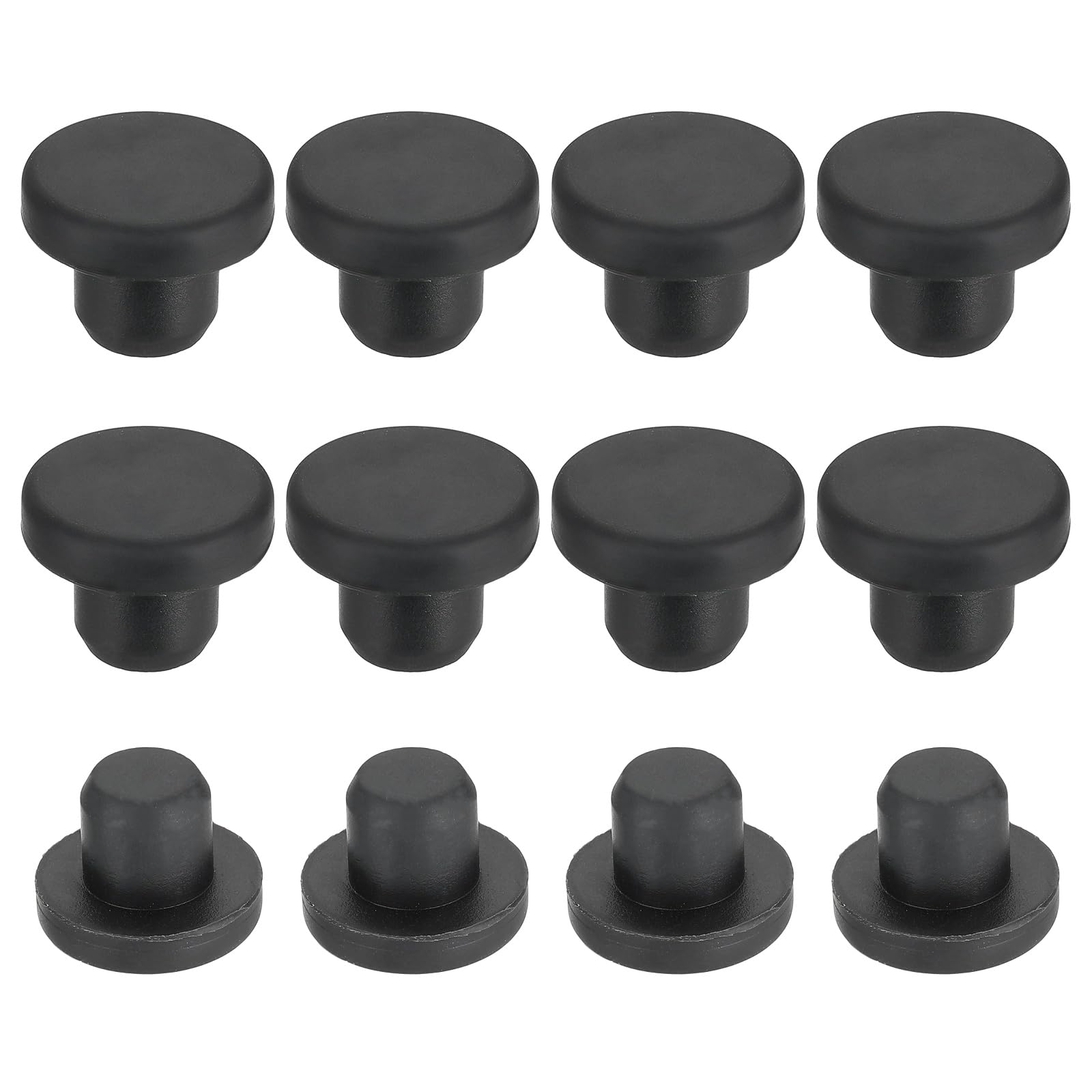 sourcing map 35Pcs Silicone Hole Plug 11mm, Black High Temp T Type Rubber Stoppers for 10.3-11.05mm Hole, Solid Waterproof Button Hole End Covers for Powder Coating, Sealing Plugs, Pipe Holes