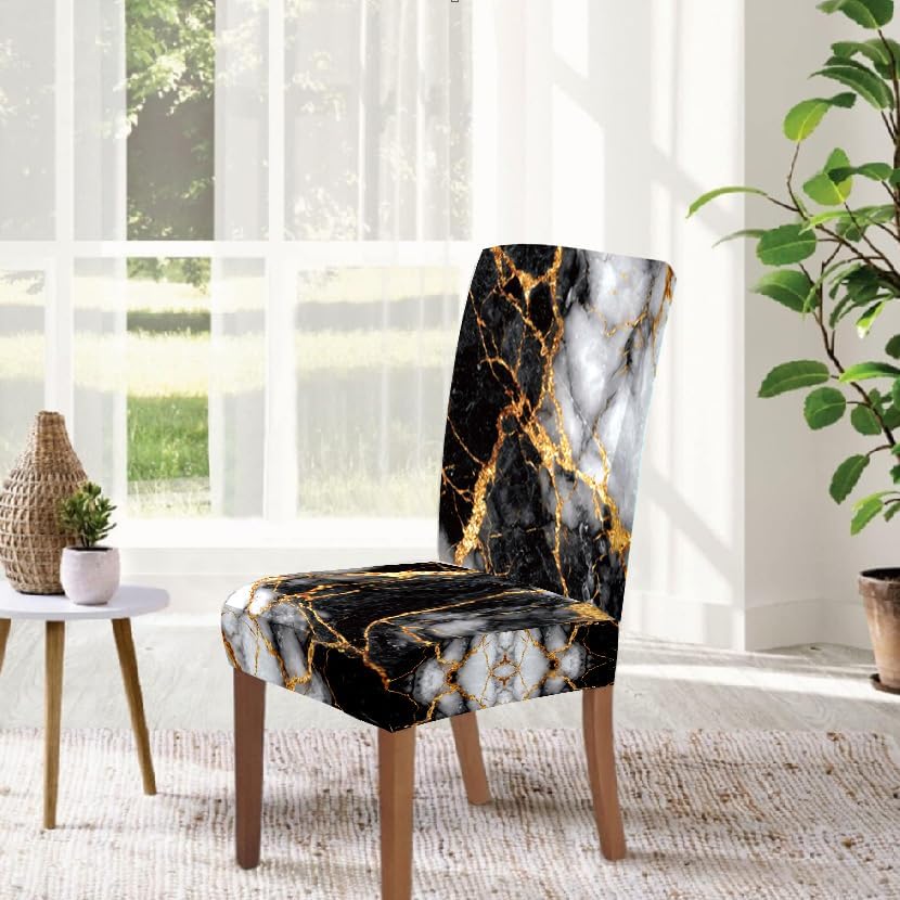 4 Pack Dining Chair Slipcovers 17.72 x 39.37 Inch Marble Pattern Dining Room Chair Covers for Kitchen Dining Room Home Décor