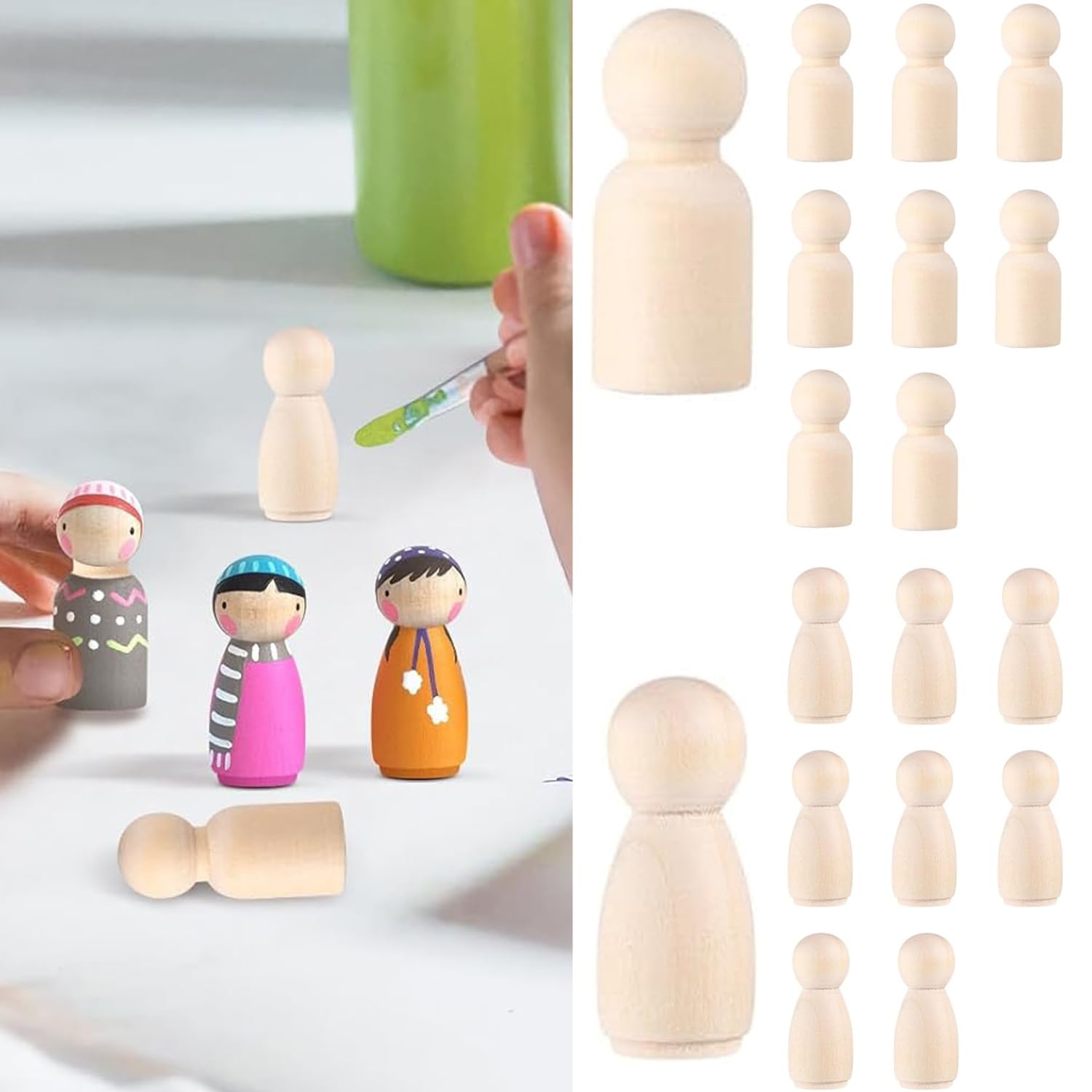 DILUSILK18 PCS Wooden Peg Dolls, Unfinished Natural Wood, Craft Dolls for DIY Painting, Nature and Plain Wooden Figures for Art Projects and Decor