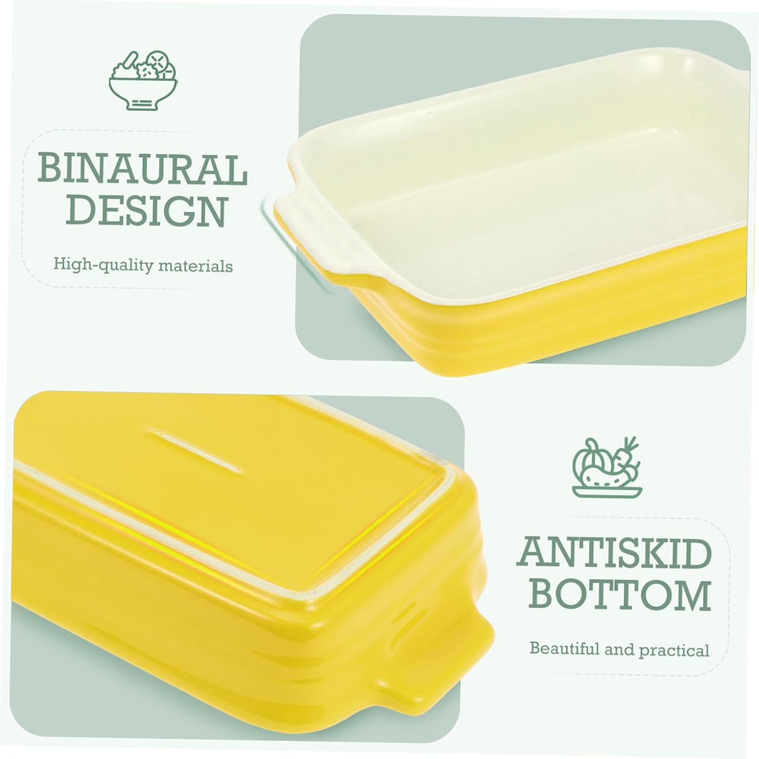 Mikinona Ceramic Baking Tray for Oven Versatile Double-handle Dish for Cheese Rice Casserole and Salad Easy to Clean Space-saving Microwave Dishwasher Safe Parties and Bakeries