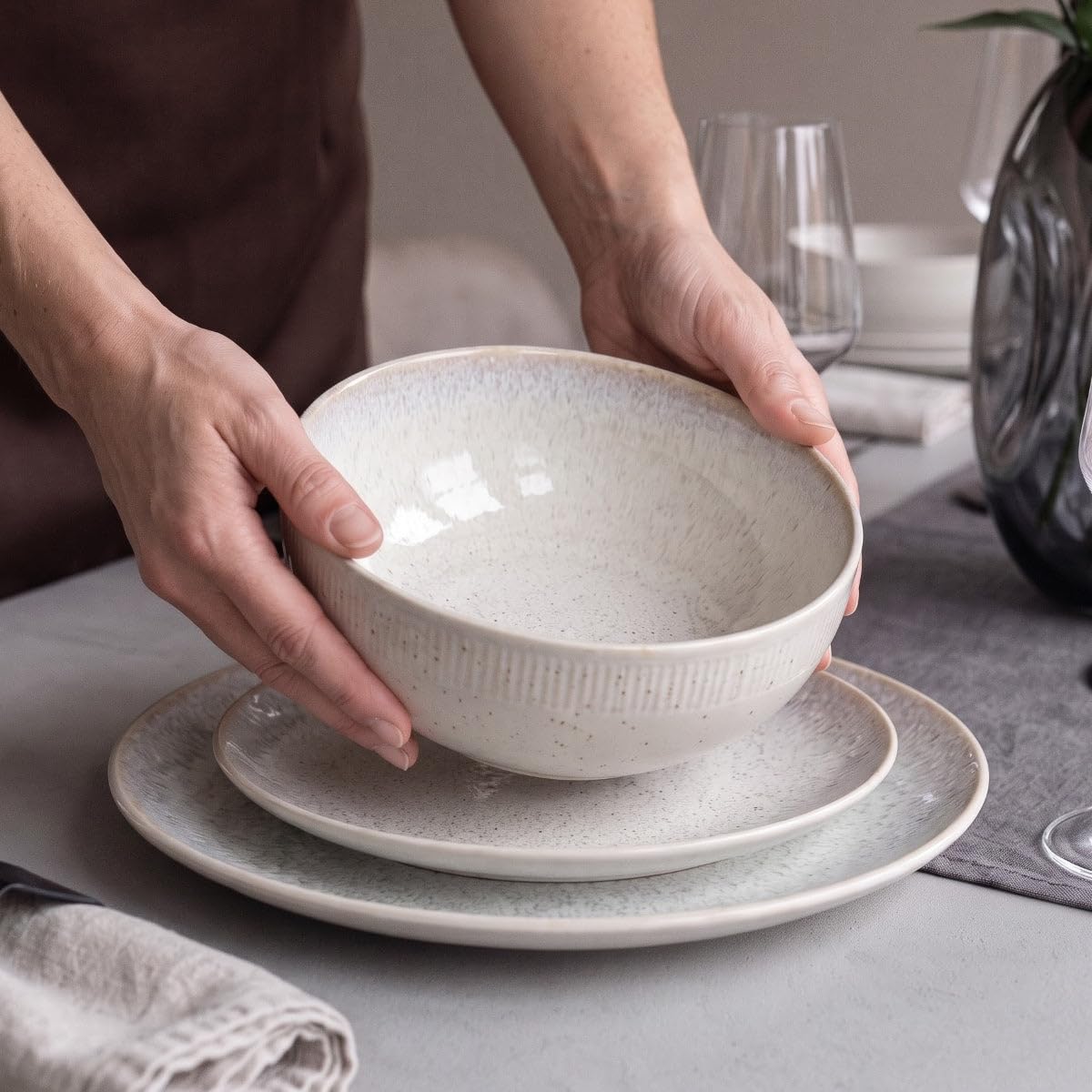 Cookinglife Miski do zupy/miski Nola beżowe ø 17 cm - 6 sztuk