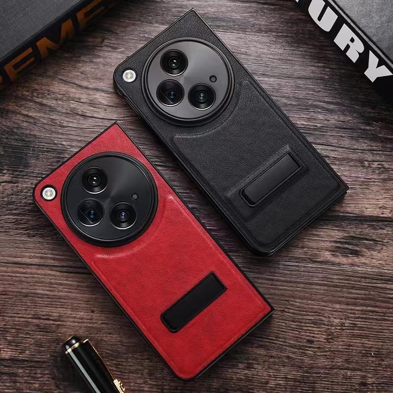 Miniatura 2 de MingWei Funda protectora compatible con Oneplus Open, cuero vegano de goma, ajuste delgado, ligero, a prueba de golpes, absorción (negro)