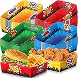 Sliner 48 Pcs Hero Theme Birthday Party Supplies 5Lb Large Hero Food Trays Party Favors Food Boats Snack Paper Trays for Birthday Decorations(Boy)