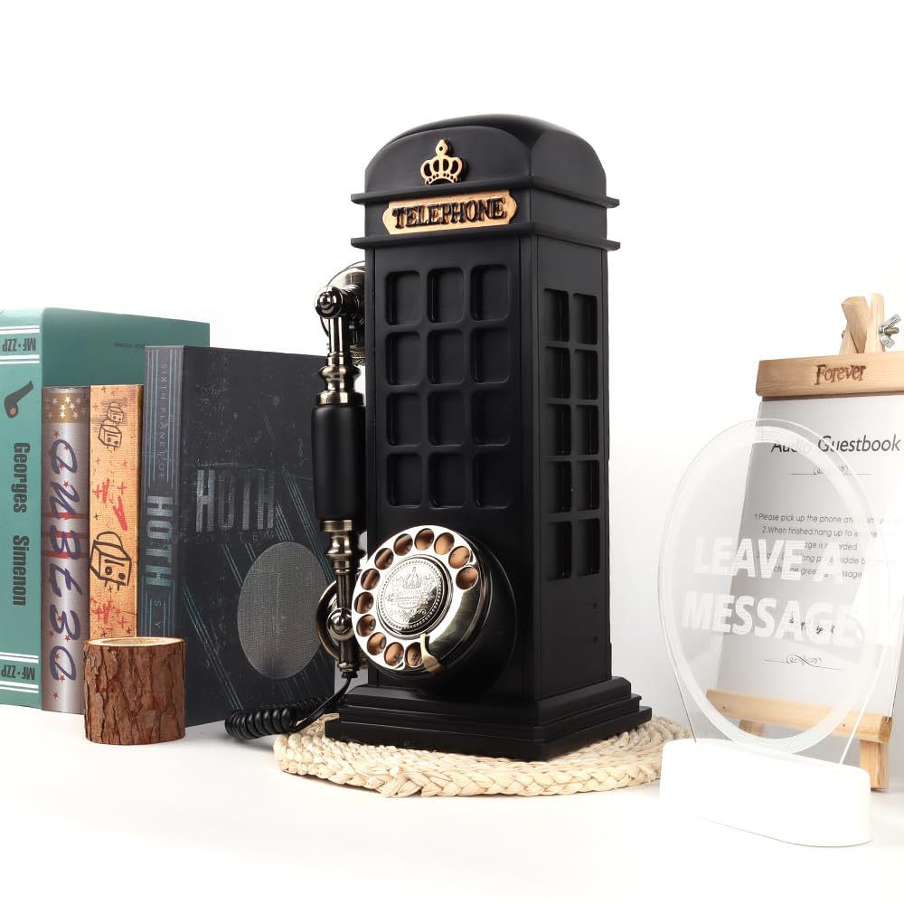 Libro degli ospiti audio per matrimonio con design vintage cabina telefonica, registra messaggi audio personalizzati libro degli ospiti per matrimoni, feste e riunioni, nero
