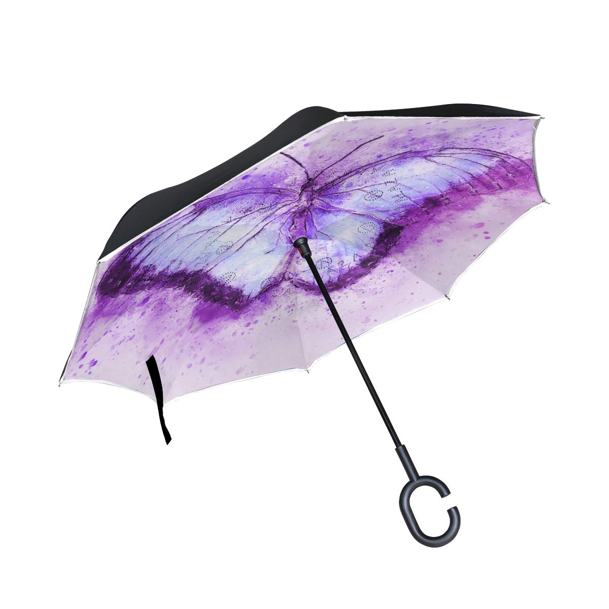 Butterfly Inverted Umbrella Reverse Double Layer Windproof UV Protection Upside Down Umbrella for Car Rain Outdoor Use