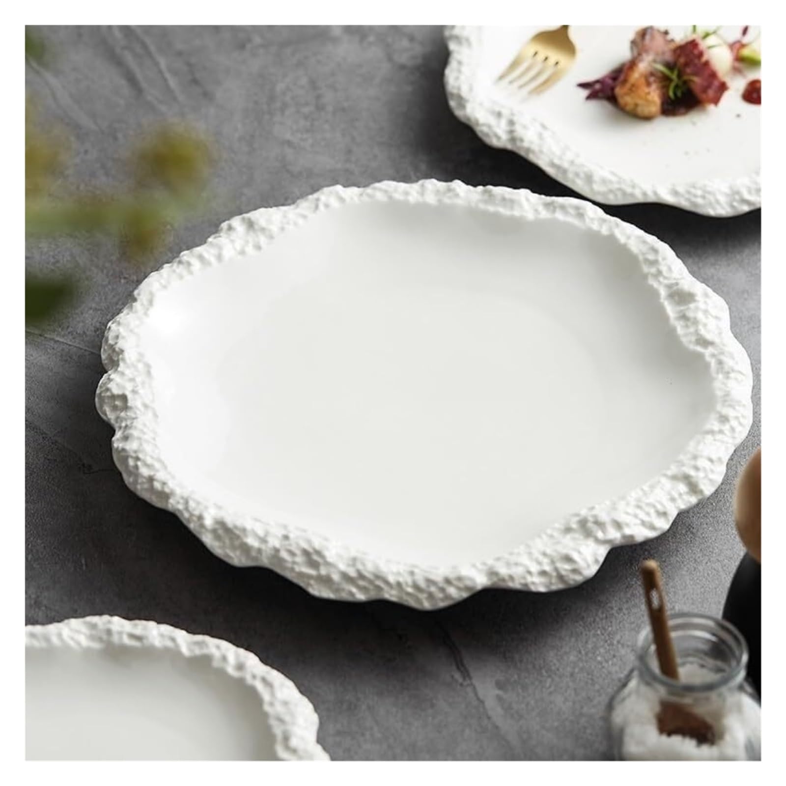 XINRUI Ceramic Appetizer Plates, 10 Inch and 12 Inch Textured Serving Platters, Flat Snack Plates for Dinner Parties, Housewarming, Weddings, Holiday Dinners, Elegant White Ceramic Plates(L)