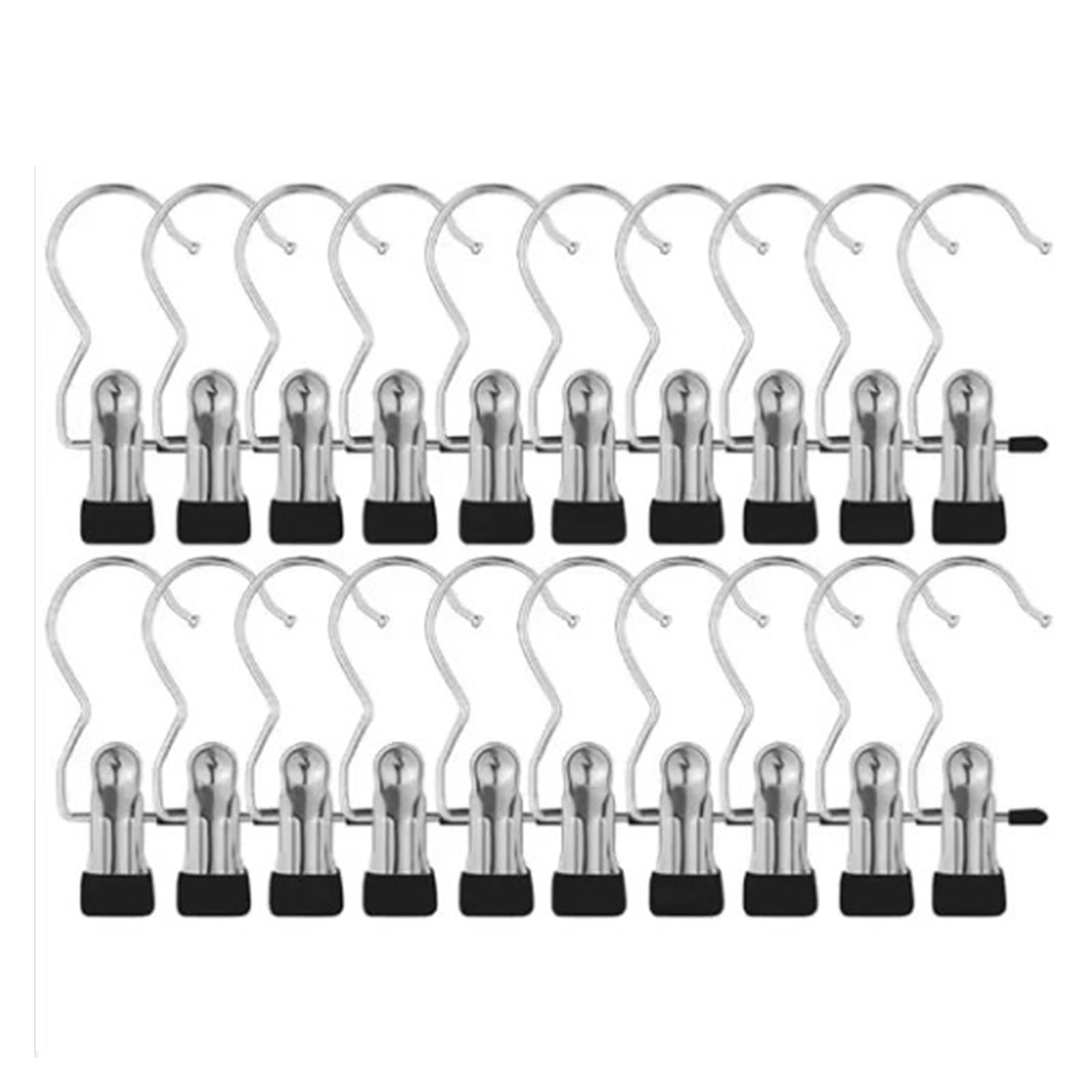 20/30pcs Stainless Steel Clothes Pegs With Hooks - Space-Saving Laundry Hangers For Pants, Towels & Closet Organization For Home(Black,20pcs)