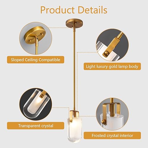 Miniatura 3 de LMQNINE Lámparas de cocina para techo, miniluces colgantes doradas, mesita de noche, pequeña lámpara colgante para cocina, isla, dormitorio,