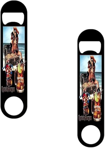 Abridor de cerveza plano de acero inoxidable de 4 x 1.6 pulgadas con diseño de capitán Morgan en 2 piezas, adecuado para cocina, restaurante, bar, disponible en Yaxa Colombia