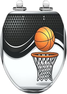Elongated Toilet Seat basketball hoop checkered wave Resin Toilet Seat Slow Quiet Close Lid with Quick-Release Hinges Cover Bumpers Easy to Clean Install