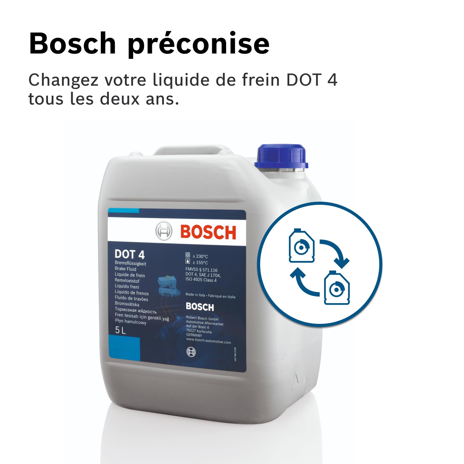 Bosch DOT4 Liquide de Frein - 5L | Pour Véhicules Fabriqués Avant 2010 - Adapté aux Freins ABS de Première Génération