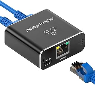 Divisor Ethernet - Divisor de Gigabit Switch 1 a 2 - Divisor Ethernet de 1000 Mbps, Divisor de Internet Gigabit com de alimentação USB, Divisor LAN para Cat 5/5e/6/7/8 Mcbean