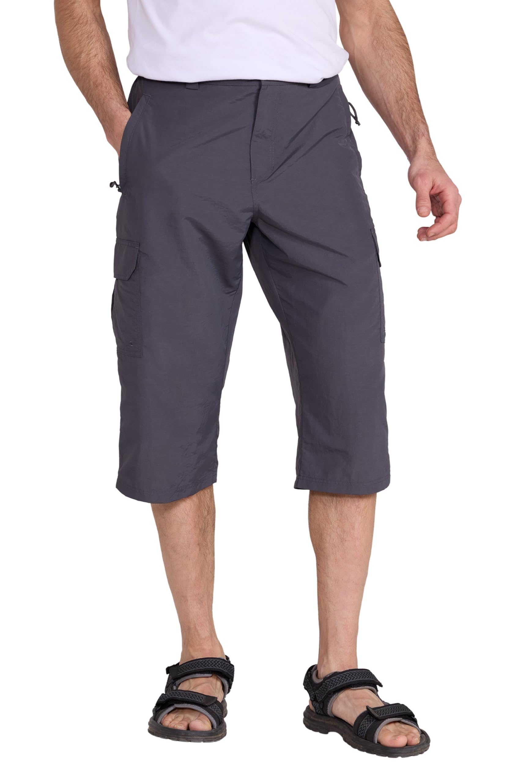 Mountain Warehouse Men's Grey Explore Long Shorts - Fast Dry Shorts, Lightweight, Shrink & Fade Resistant Hiking Shorts, 4 Pockets -Spring Summer, Walking, Safari, Beach W36