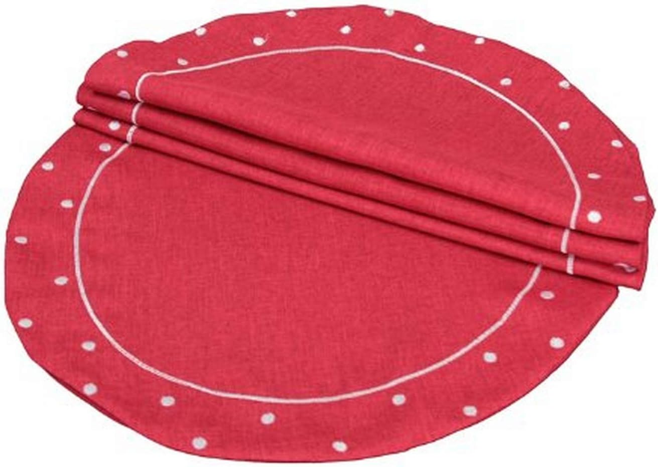 Polka Dot Embroidered Easy Care Round Placemats, 16-Inch, Yellow, Set of 4