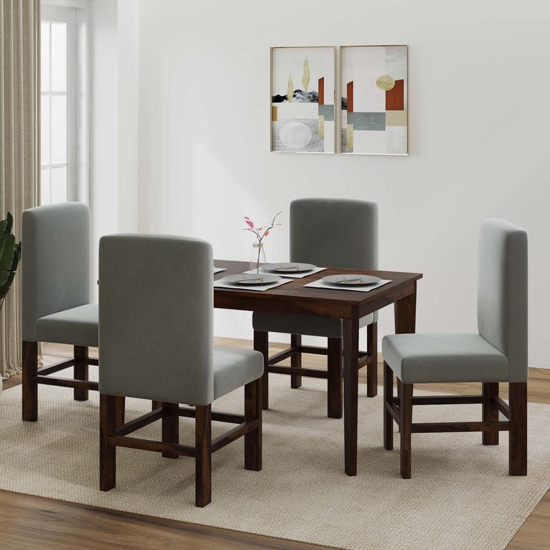Santosha Decor Solid Sheesham Wood 4 Seater Dining Table Set with 4 Cushioned Chairs for Dining Room|Living Room|Home & Office|Hotels Restaurant & Cafe(4 Seater, Walnut Finish with Gray Cushiones)-image-45