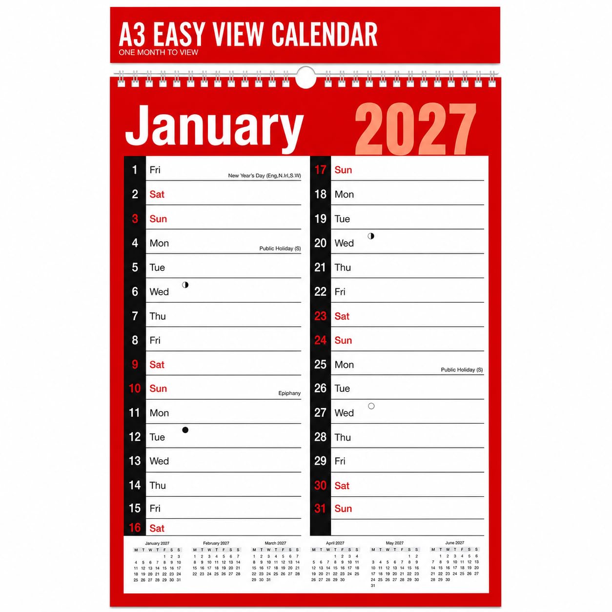 2027 A3 Easy View Calendar Wall Calendar One Month to View Large A3 Monthly Planner 60 GSM Paper Wall Hanging Calendar for Home Office School Family Appointment Organiser โ image 1