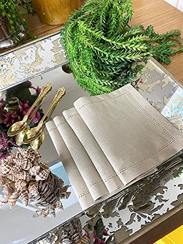 Guardanapo coquetel linho bege/cru com ponto ajour