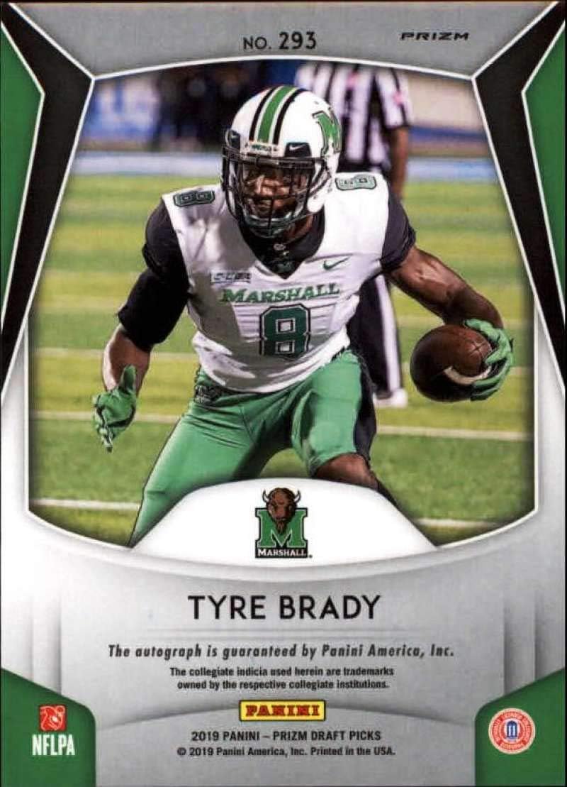 2019 Prizm Draft Picks Football Silver Prizm Autograph #293 Tyre Brady Marshall Thundering Herd RC Rookie Auto Panini NFL Collegiate Card