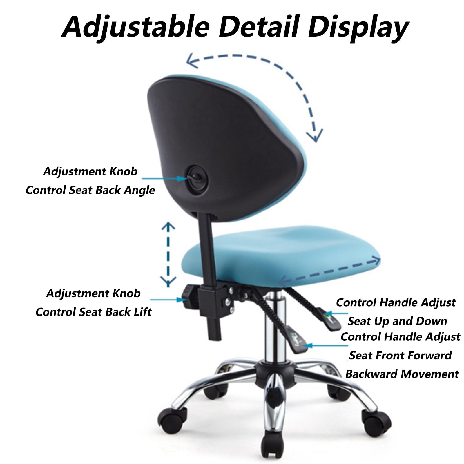 Sgabello girevole ergonomico per sedia da assistente dentale, sgabello dentale con schienale e altezza regolabili per studio, sala studio, laboratorio, banco, medico, A3