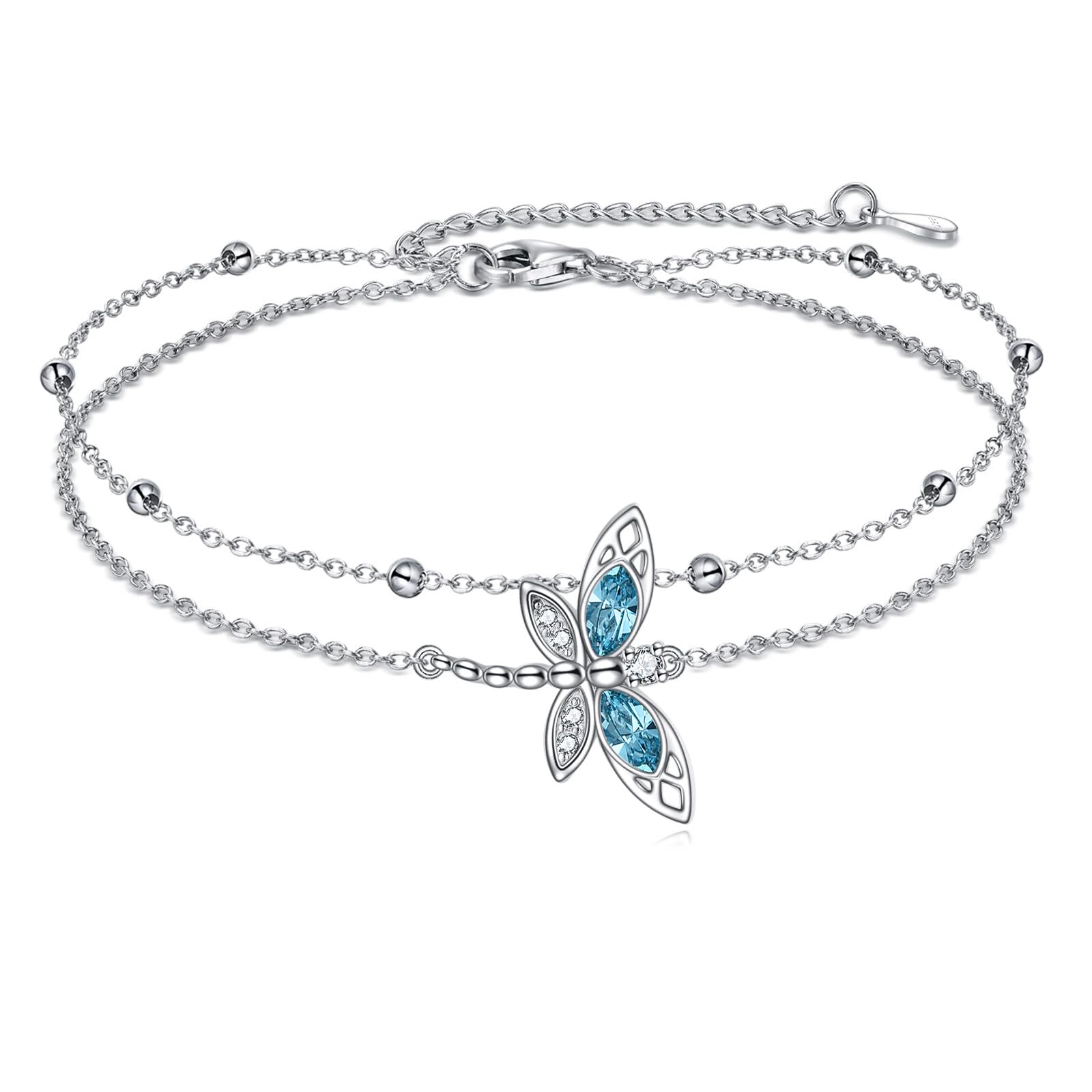 TIGER RIDER Dragonfly Anklet Sterling Silver Dragonfly Gifts Jewelry for Women with Crystal Birthday Anniversary