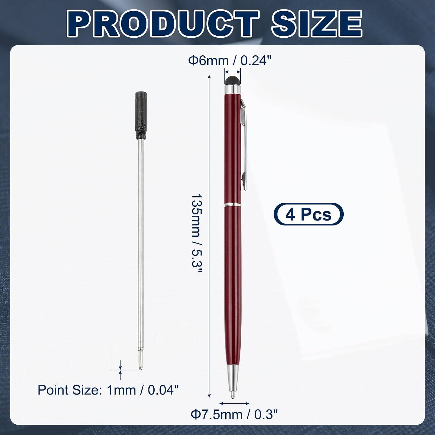 PATIKIL Ballpoint Pen with Stylus Tip, 4Pcs 2 in 1 Slim Metal Black Ink 1.0mm Medium Point Stylus Pen for Touch Screens Office Desk, Dark Red image 2