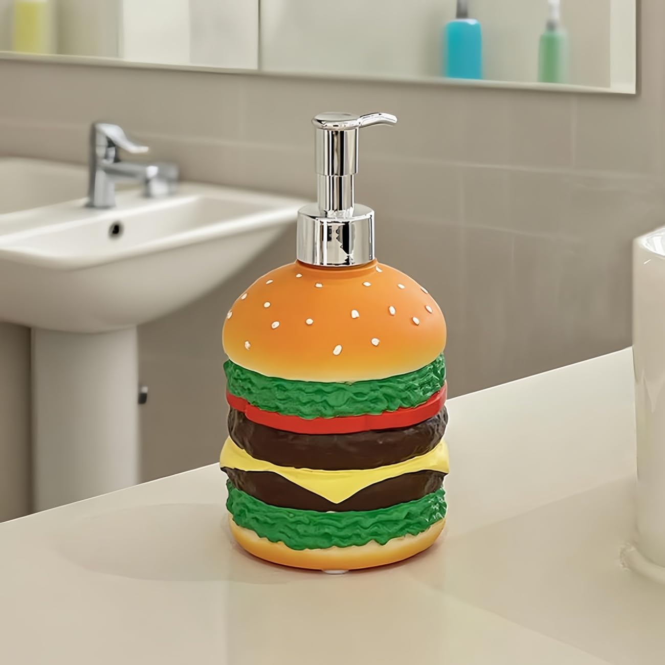 Burger dozownik mydła, zabawny dozownik mydła do łazienki i kuchni, do wielokrotnego napełniania, żel pod prysznic, dekoracja umywalki, prezent (4 sztuki)