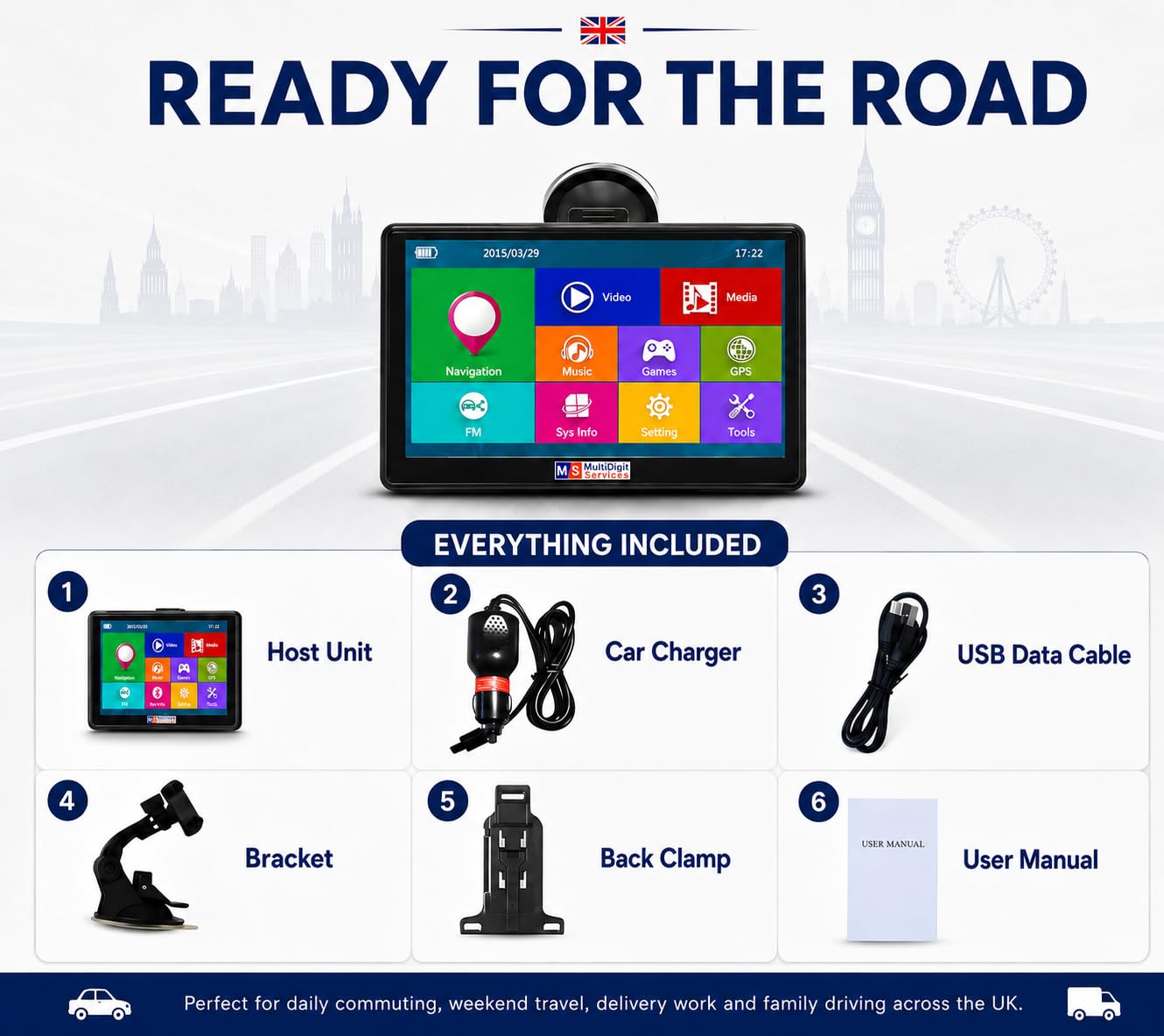 MS Drive - Navegador por satélite para coches del Reino Unido, pantalla táctil de 7 pulgadas, navegación GPS para camiones HGV, 8 GB de almacenamiento, sistema operativo Windows, tu mejor compañero de