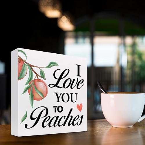 Miniatura 3 de z-crange Caja de madera con texto en inglés "I Love You to Peaches" para decoración de escritorio, divertido letrero de madera para casa de campo